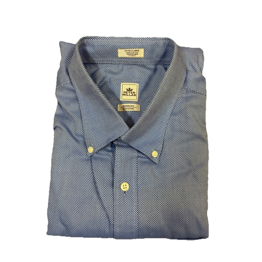 Peter Millar Crown Crafted XL Blue Micro‎ Check Dress Shirt Nanolluxe Easycare